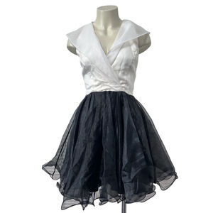 Faviana White Black Organza Ruffle Mini Dress Juniors 5/6 V-Neck Party